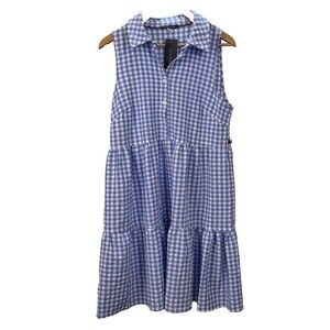 Tommy Hilfiger NWT Dress 10 Sleeveless Tiered Ruffle Hem Blue Gingham Seersucker